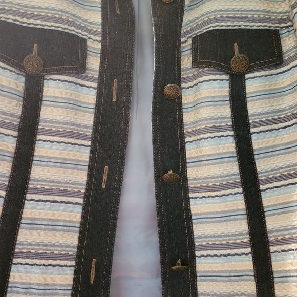 Doncaster women's size 8 sport 100% silk striped with denim trimmed jacket - Picture 5 of 16